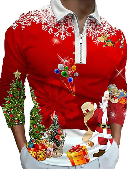 Weihnachtspullover Langarm Herren Festlich Rot Glanzstoff