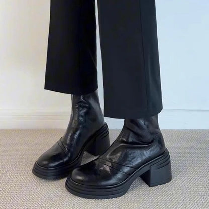 Damen Stiefel Blockabsatz Glänzendes Leder Schuhe - BerlinGlamour