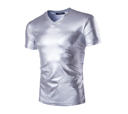 Herren T-Shirt Sportlich V-Ausschnitt Glänzend Modern