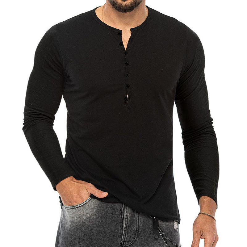 Herren Langarmshirt Weiches Baumwollshirt Mit Knopfleiste