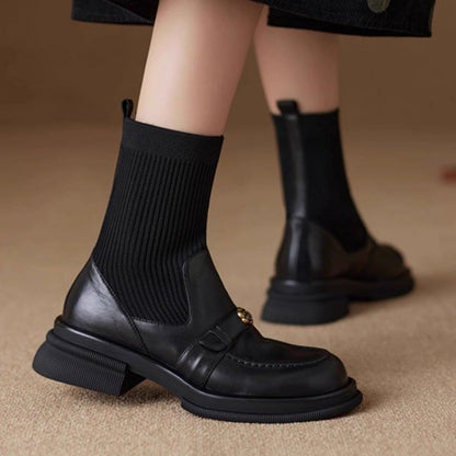Damen Stiefel Elegante Atmungsaktiv Warm mit Strickdetail