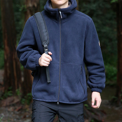 Herren Fleecejacke Warm Verstellbare Kapuze Reißverschluss Taschen
