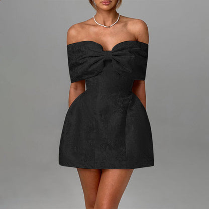 Damen Cocktailkleid Off Shoulder Blumenmuster Rüschen Elegant