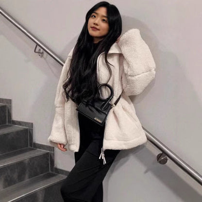 Damen Fleecejacke Warm mit Taschen und Hochkragen
