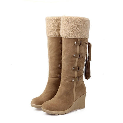 Damen Wedge Stiefel Gefüttert Schnürung Modisch