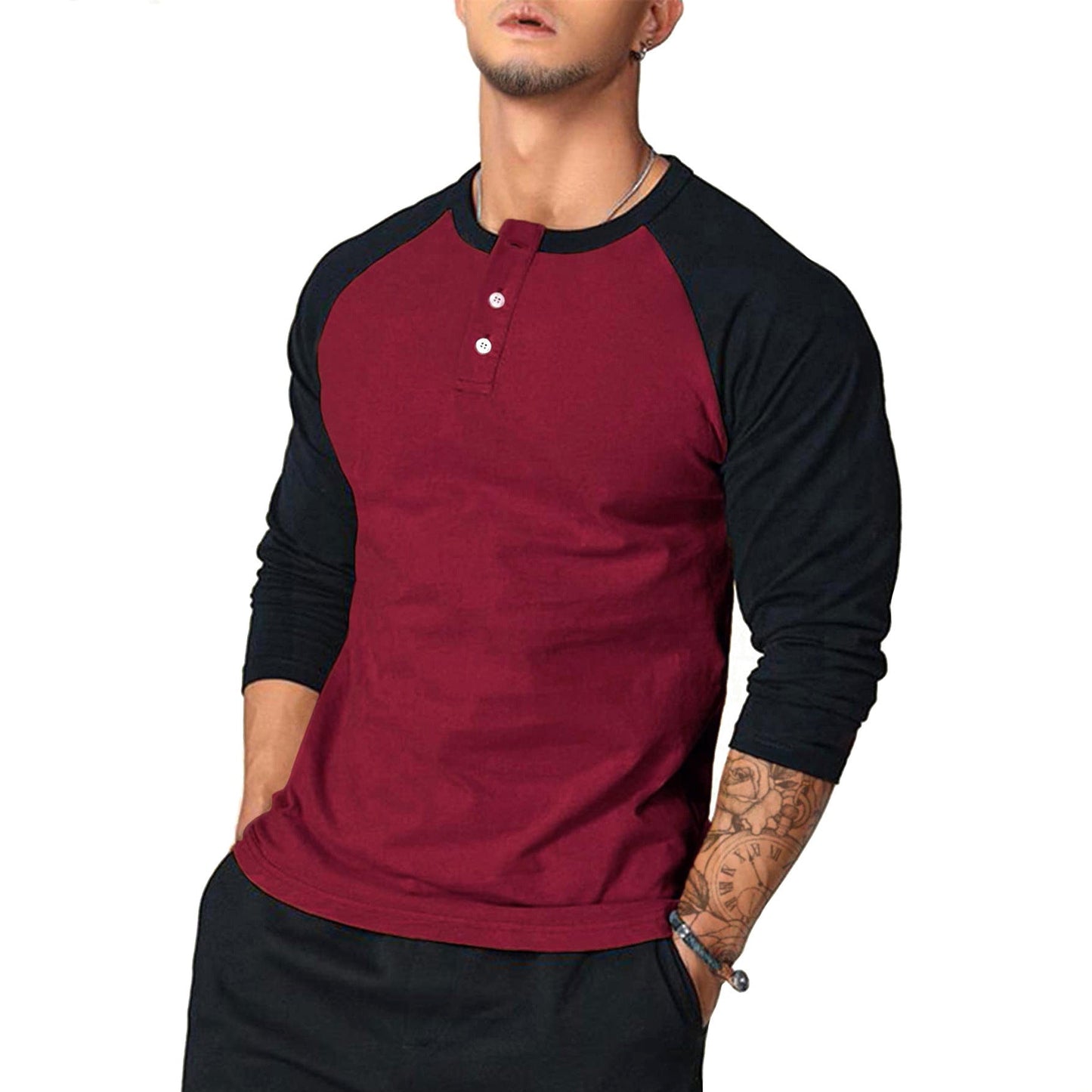 Herren Langarmshirt Vintage Stil Kontrastärmel Berlin