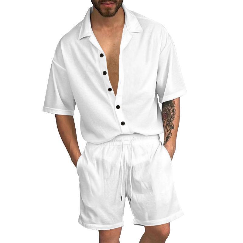 Herren Sommer Set Kurzarm Hemd Shorts mit Knöpfen Modern