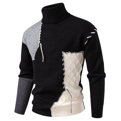 Herren Rollkragenpullover Geometrisches Muster Modern Schwarz