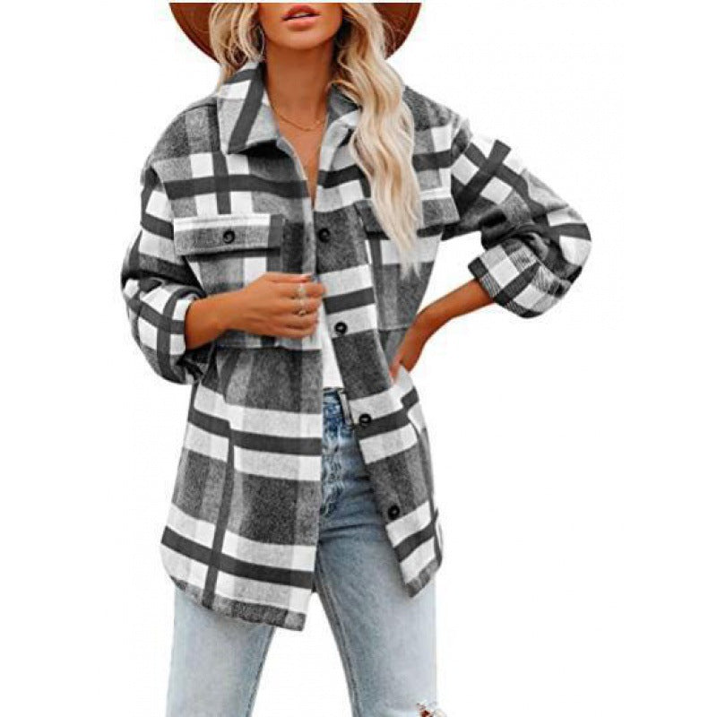 Damen Flanelljacke Karomuster Lässig Modern
