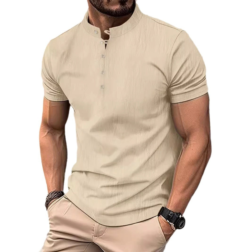 Herren Kurzarmshirt Modern Stehkragen Knopfleiste Elegent