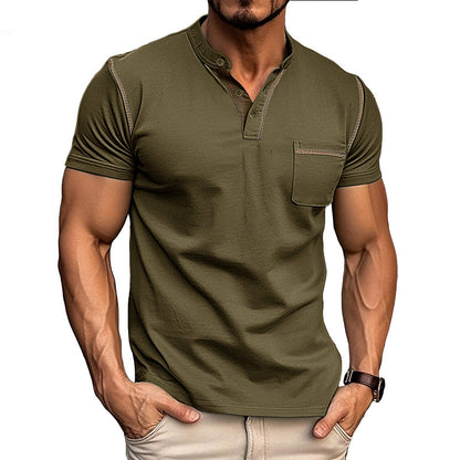 Herren Polohemd Modern mit Brusttasche und Henley Kragen