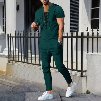 Herren Sportset Zwei-Teiliges Outfit Schnürung Modern