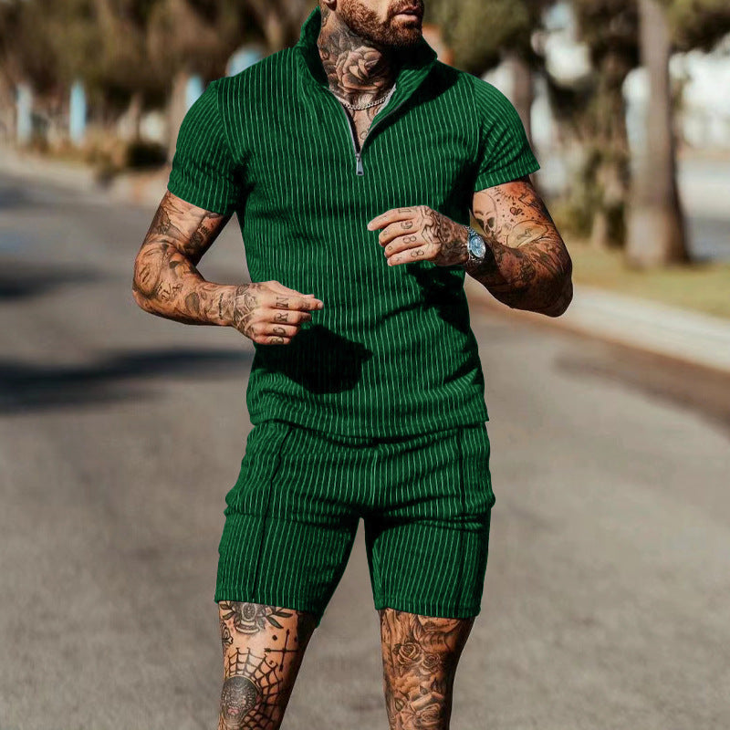 Herren Jumpsuit Kurzarm Modern Gestreift Reißverschluss
