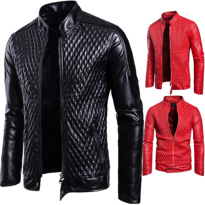 Herren Lederjacke Bikerstil Kunstleder Steppmuster Schwarz - BerlinGlamour