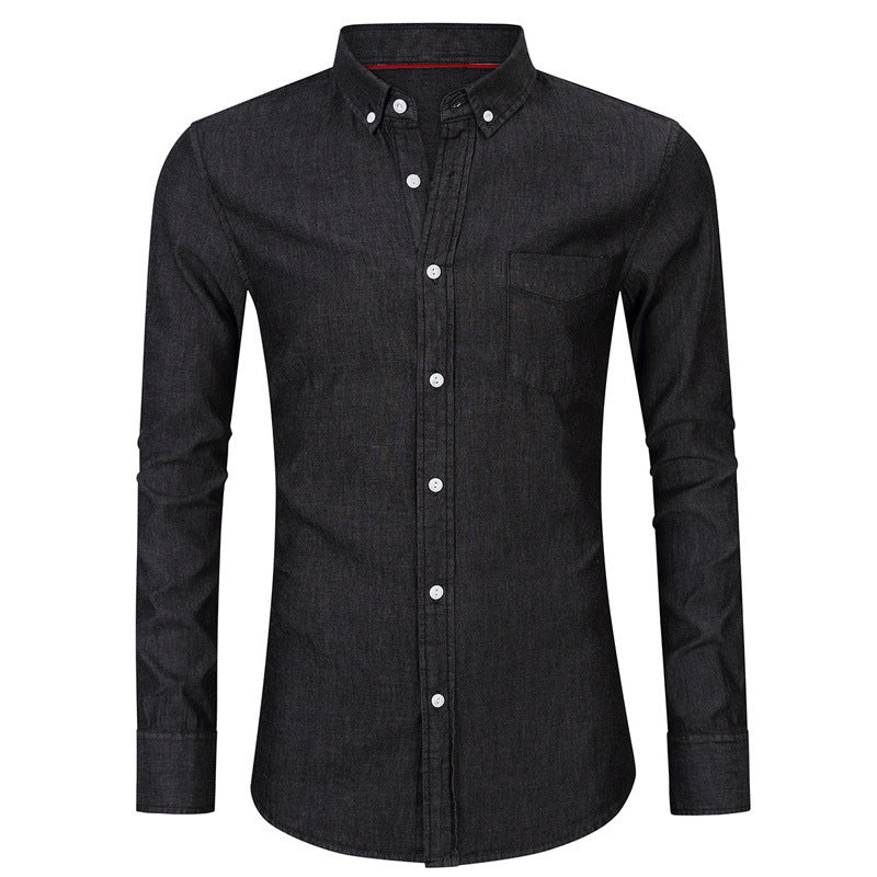 Herren Hemd Denim Blau Modern mit Button Down Kragen