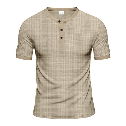 Herren Kurzarmshirt Modern Strukturiert Knopfleiste Trendy