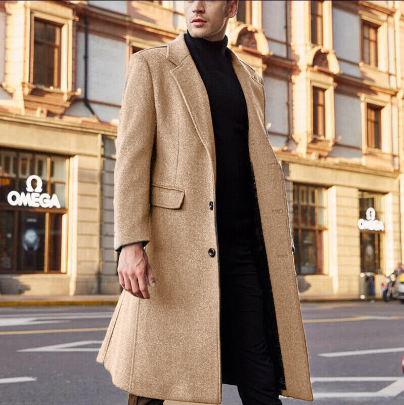 Herren Wintermantel Lang Klassisch Elegant mit Taschen