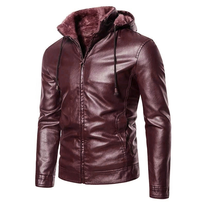 Herren Lederjacke Schwarz Warm Innenfutter Modisch
