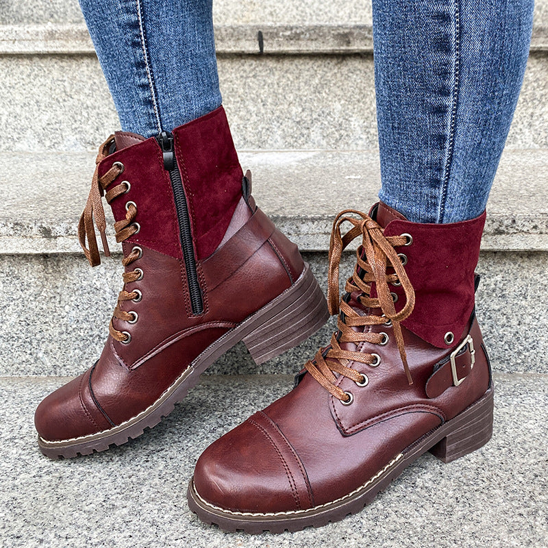 Damen Stiefel Schnürstiefel Wildleder Blockabsatz Moderne Heidi Mode
