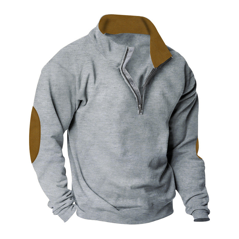 Herren Fleece Sweatshirt Stehkragen Kontrastärmel Modern
