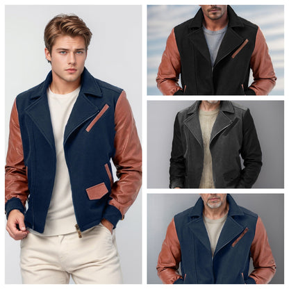 Herren Fleecejacke Mit Lederakzenten Modern Sportlich - BerlinGlamour