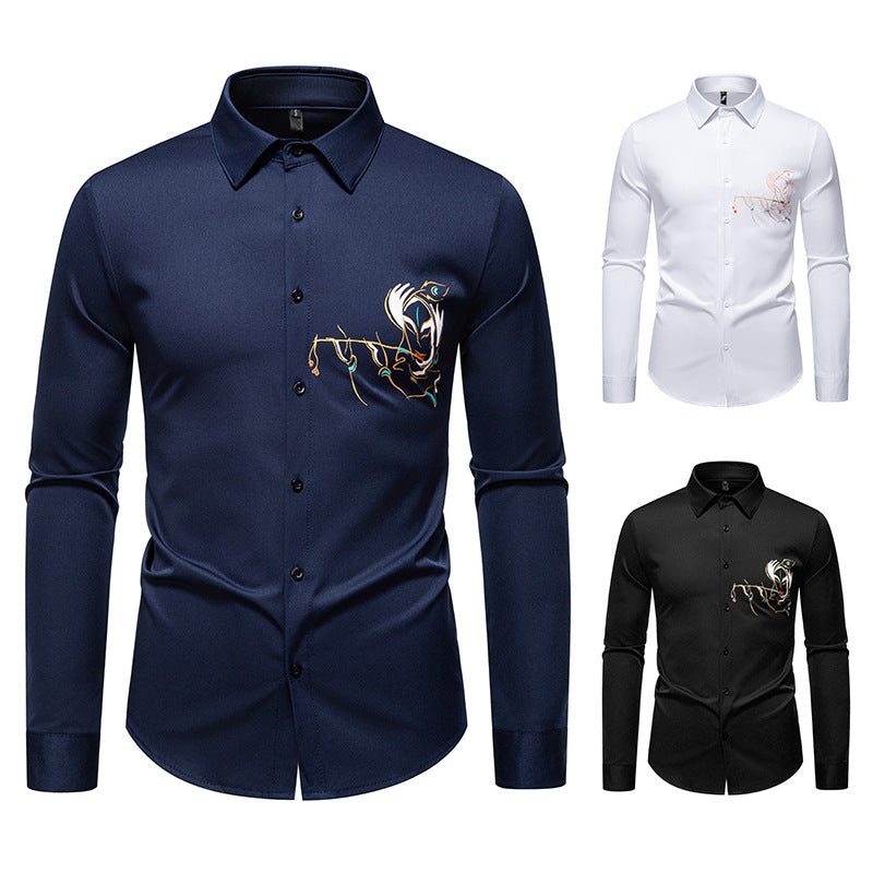 Herren Hemd Langarm Elegant Modern mit Stickerei