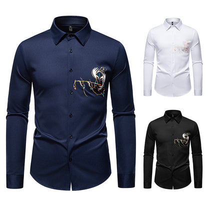Herren Hemd Langarm Elegant Modern mit Stickerei
