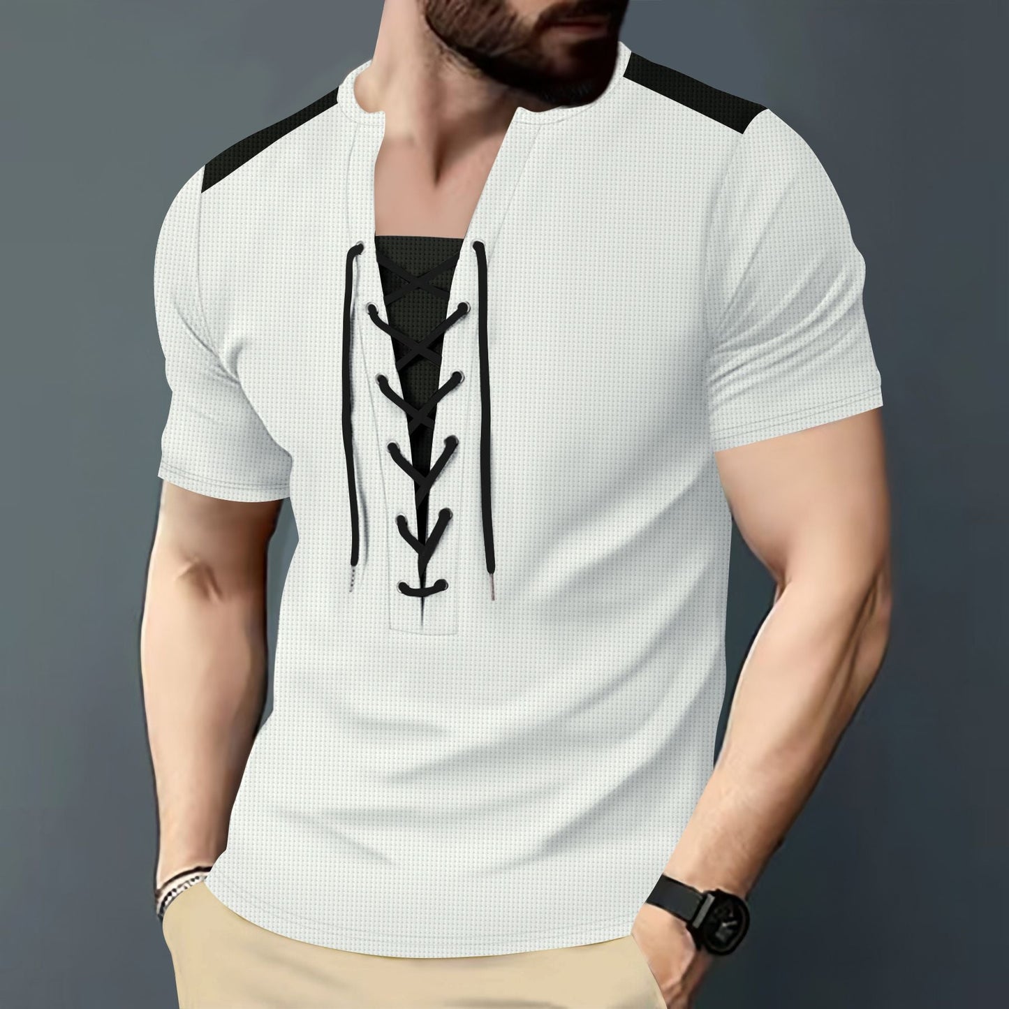 Herren Sportshirt Kurzarm Schnürdesign Modern