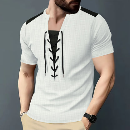 Herren Sportshirt Kurzarm Schnürdesign Modern