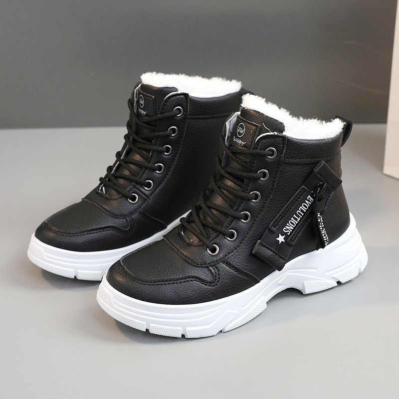 Damen Sneaker High-Top Warmfleece Rutschfest Schwarz