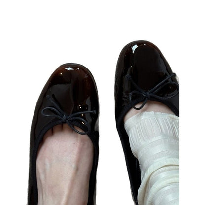Damen Ballerinas Glänzend Lack Bequem Schnürung