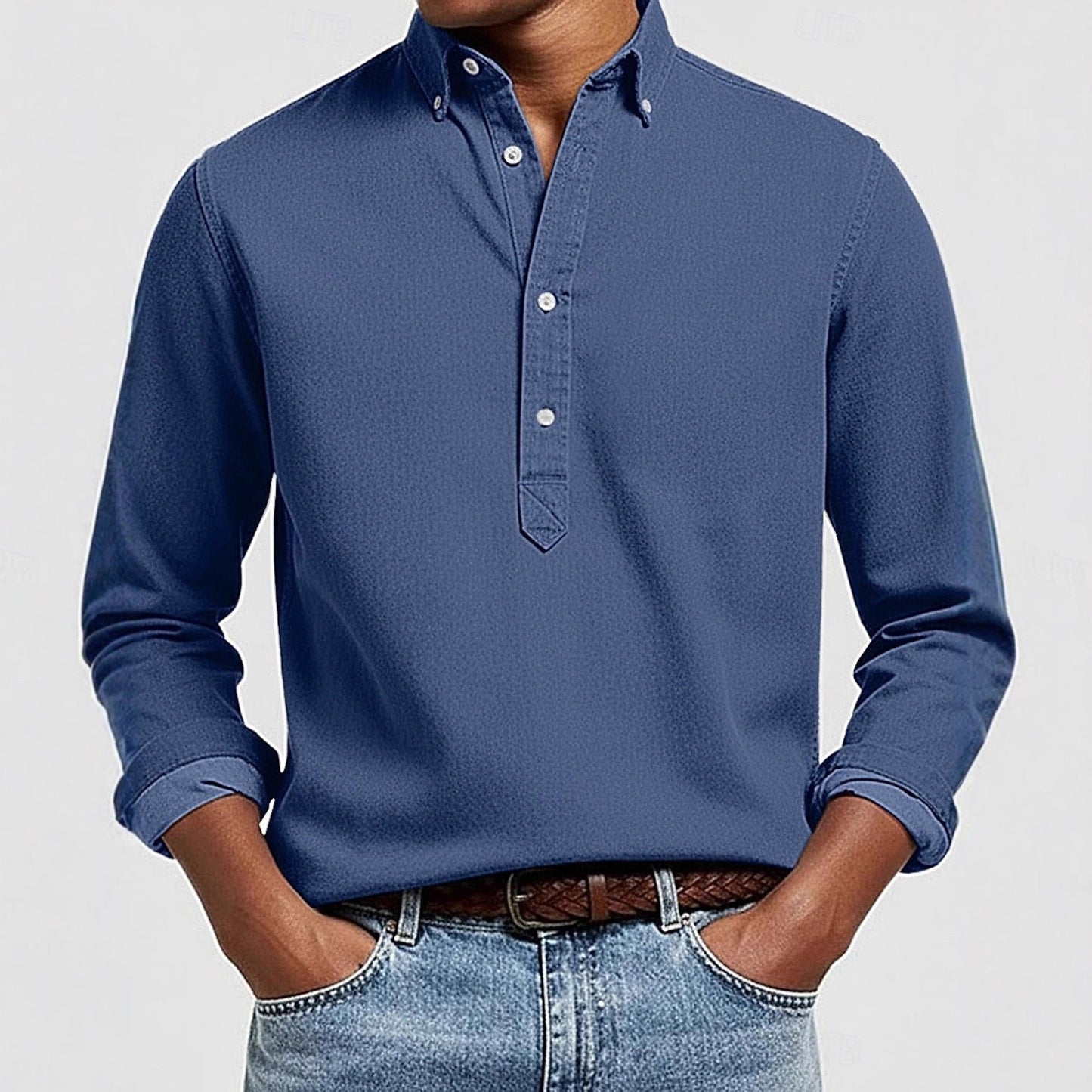 Herren Langarmhemd Moderner Kragen Slim Fit
