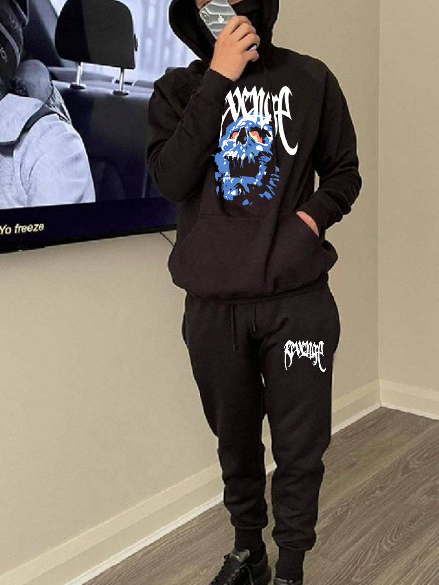 Herren Streetwear Set Kapuzenpullover Jogginghose Skull Motiv