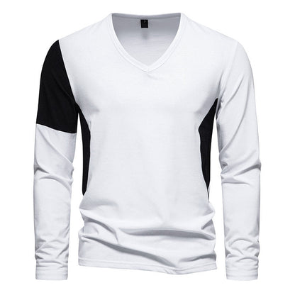 Herren Langarmshirt Modern V-Ausschnitt Kontrast Ärmel