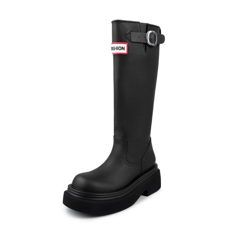 Damen Stiefel Hoch Plateau Modisch Komfortabel