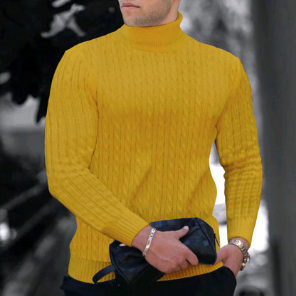 Herren Rollkragenpullover Eleganter Zopfmuster Schwarz Modern