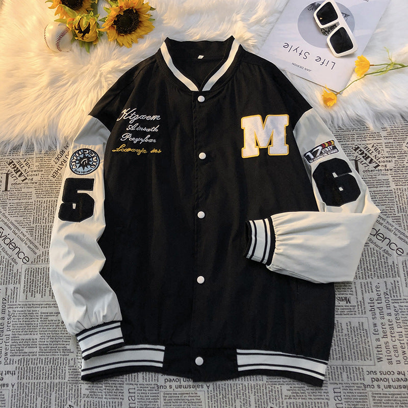 Herren Collegejacke Gestickt Logo Kontrast Ärmel Modern