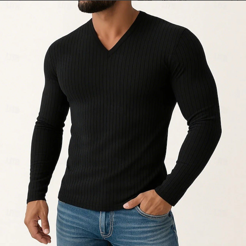 Herren Langarmshirt Fein Rippenstruktur Elegante Optik