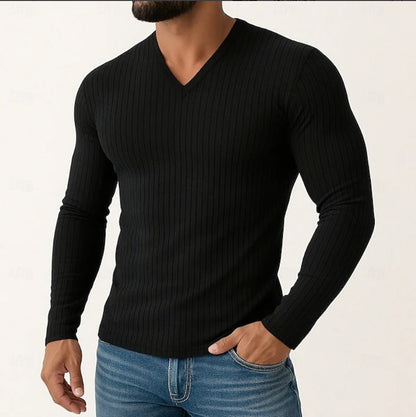 Herren Langarmshirt Fein Rippenstruktur Elegante Optik