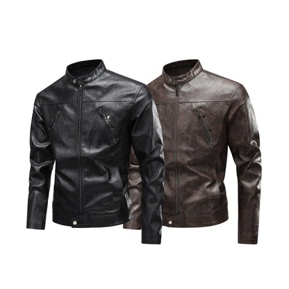 Lederjacke Herren Modern Reißverschluss Taschen Schwarz