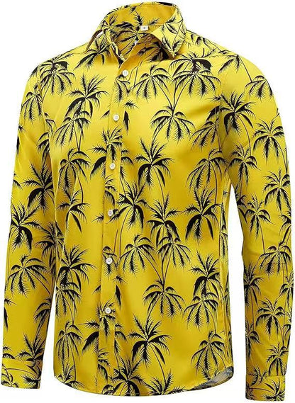 Herren Hemd Langarm Palmenmuster Trendy Sommer