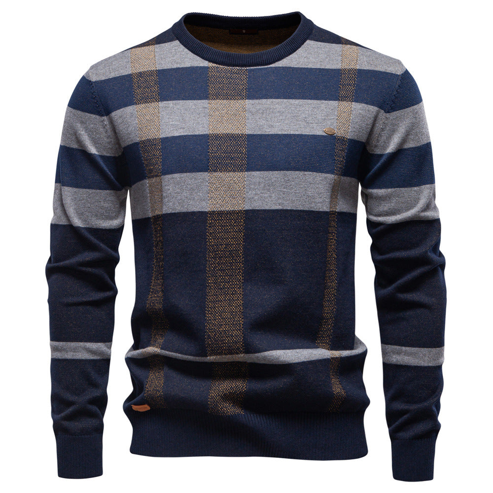 Herren Pullover Langarm Karomuster Weich - BerlinGlamour