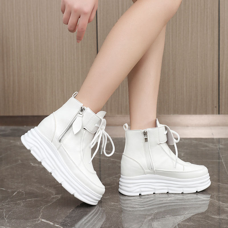 Damen Plateausneaker Hoch mit Reißverschluss Komfort Innenfutter