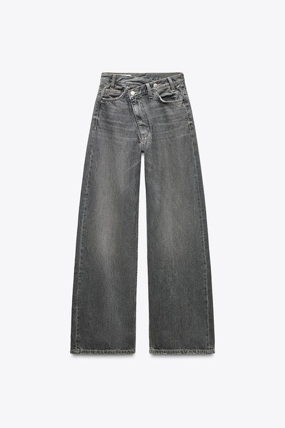 High-Waist-Jeans Weite Bein Modern Damenschuhe