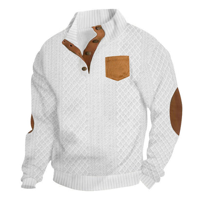 Herren Pullover Grobstrick Leder Details Modern