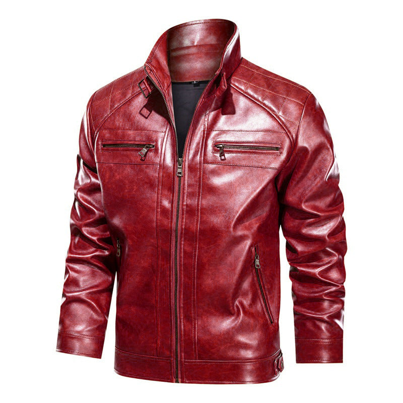 Herren Lederjacke Elegant Asymmetrisch Mit Taschen Schwarz