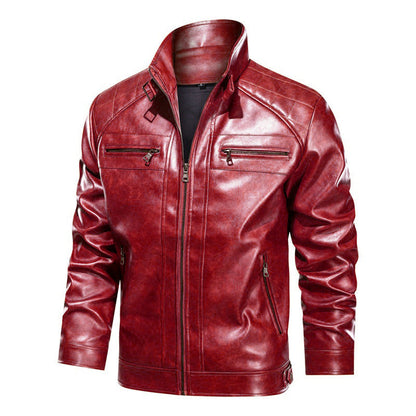 Herren Lederjacke Elegant Asymmetrisch Mit Taschen Schwarz