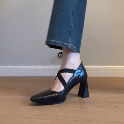 Damen Pumps mit Riemen Blockabsatz Elegante Schuhe