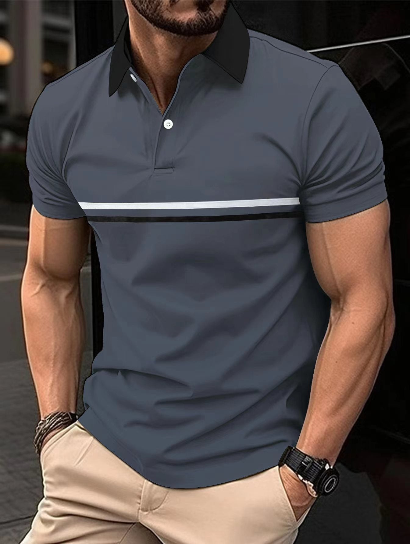 Herren Polo-Shirt Gestreift Sportlich Modern