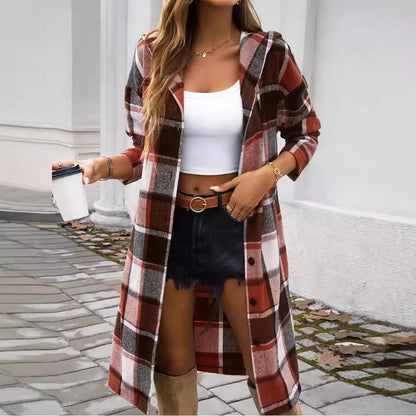 Damen Mantel Karierter Modern Schnitt mit Taschen